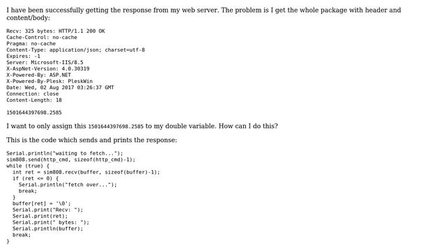 Arduino: Arduino + SIM808: How to get only the JSON object response without the header? смотреть онлайн