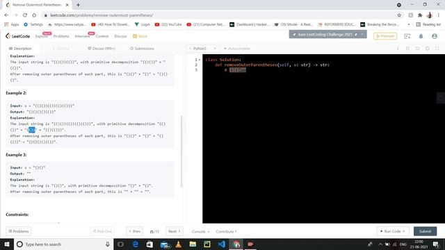 1021 Remove Outermost Parentheses | Leetcode Easy Level Questions Complete Playlist | Solution in p смотреть онлайн