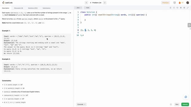 Leetcode 2559 Count Vowel Strings in Ranges (Java) - Leetcode Contest 331 - Beats 100% смотреть онлайн