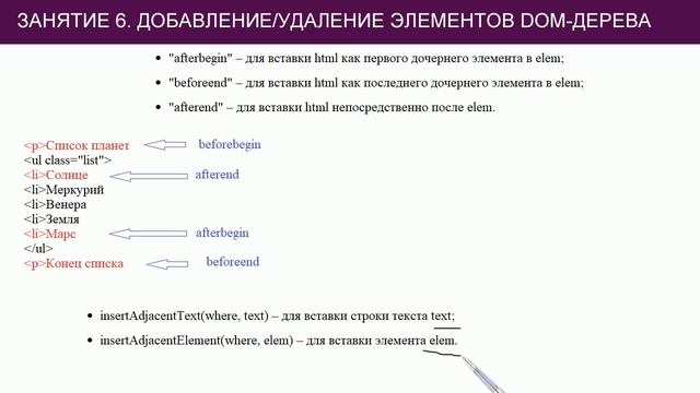 JavaScript #6: создание и добавление элементов DOM createElement, append, remove, insertAdjacentHTM смотреть онлайн