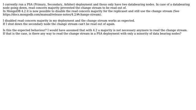 Databases: MongoDB 4.2 using change streams with read concern majority disabled in a PSA deployment смотреть онлайн