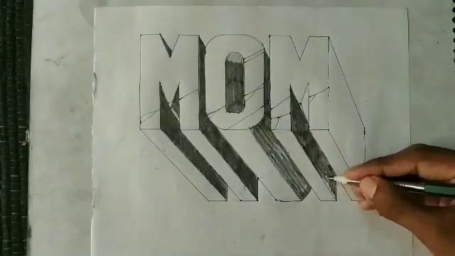 How to draw a 3d MoM Word with Pencil drawing on paper step by step  3d drawing