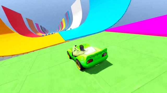 GTA 5 Spiderman Superhero Lightning McQueen Mega Ramp Jumps Challenge Ep.6 - GTA V Stunt Map Mods смотреть онлайн