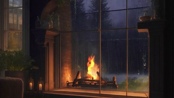 A Cozy Fireplace Room: Sound of rain and thunder gives an instant deep sleep