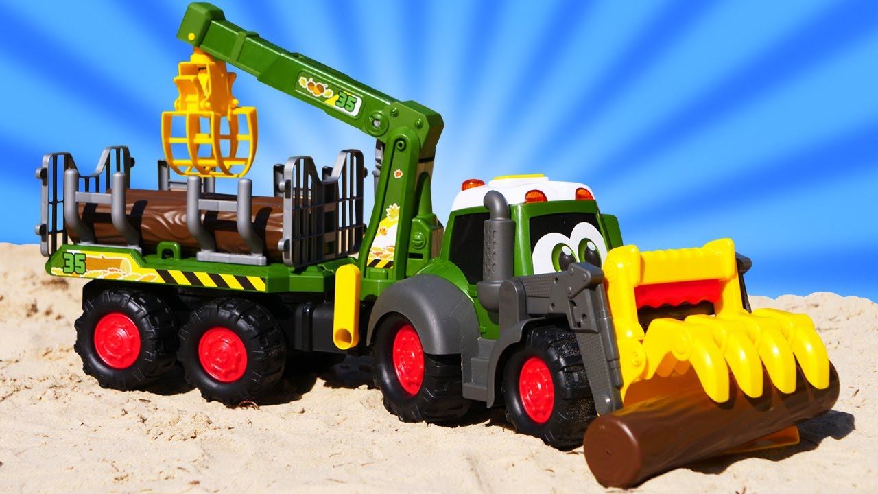 Распаковка лесовоза и Чудо Машинки в песочнице! Развивающие видео про машинки-помощники Брудер смотреть онлайн