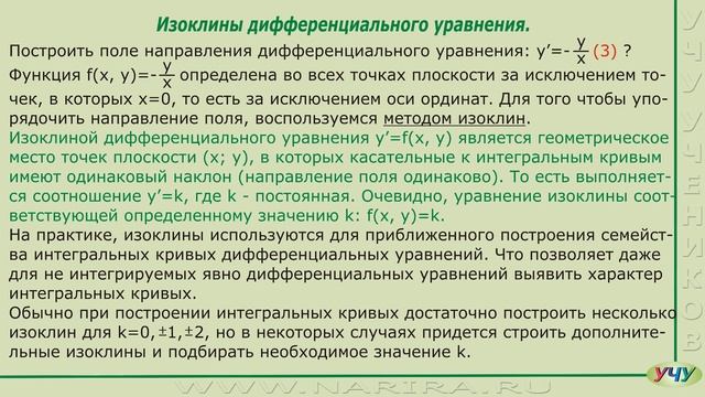 Дифференциальные уравнения первого порядка как задание поля направления. (Диф. уравнения - урок 7) смотреть онлайн