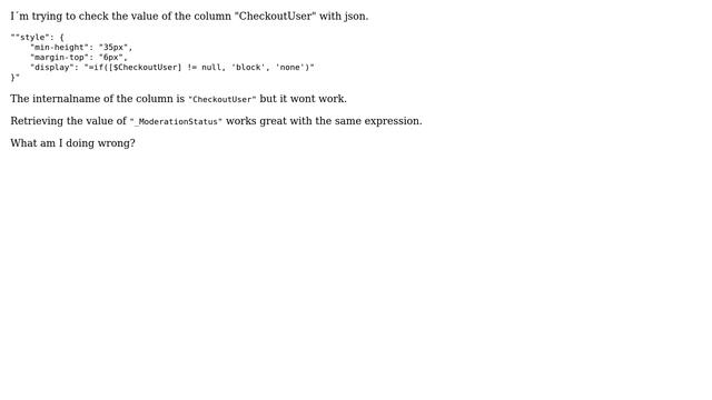 Sharepoint: Column Formatting using JSON: Get value of the column "CheckoutUser" смотреть онлайн