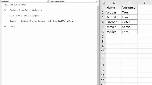 Excel VBA die nächste leere Zeile, freie Spalte finden [Excel VBA in 100 Sekunden] смотреть онлайн
