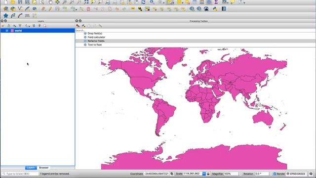 Reproject World Map with World Miller Cylindrical Projection and Save as GeoJSON Using QGIS смотреть онлайн
