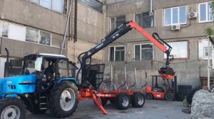 Лесовозный прицеп АРМАДА МХ-12 с гидравлическим манипулятором ГМ-7000 для трактора (МТЗ и др).mp4