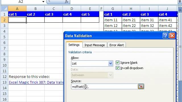 Excel Magic Trick 412: Data Validation Drop Down List & OFFSET function смотреть онлайн