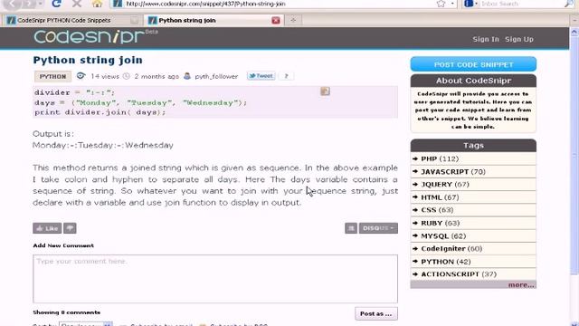 PYTHON Tutorial : Python string join смотреть онлайн