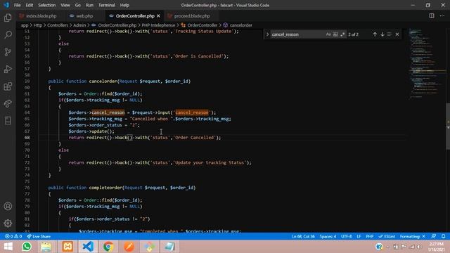 Laravel 5.8 Ecom Part-48: Order Mgt 3 (End) - Order tracking status, order cancel & order complete смотреть онлайн