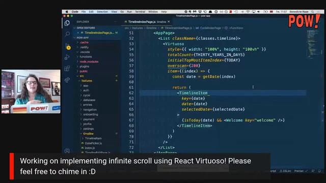 Implement infinite scroll for the timeline using React Virtuoso // Working on POW! смотреть онлайн