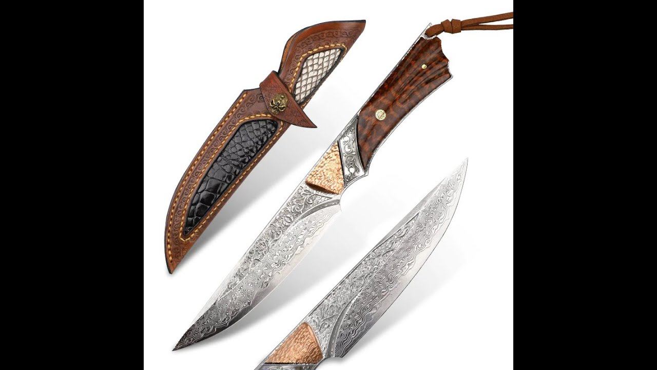 Damascus Steel Hunting Knife With Serpentine Wood Hilt #shorts смотреть онлайн