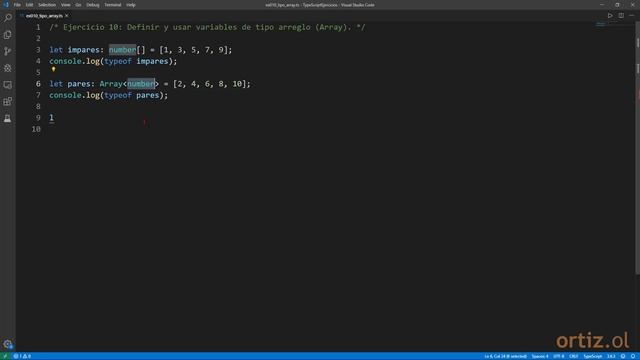 TypeScript - Ejercicio 10: Definir y Usar Variables de Tipo Arreglo (Array) смотреть онлайн
