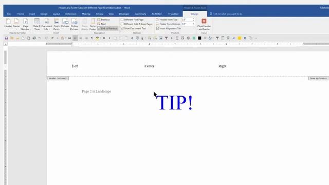 Word 2016 Header and Footer Tabs with Different Page Orientations смотреть онлайн