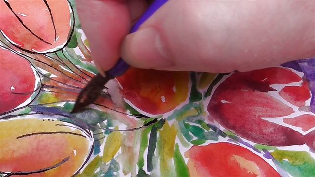 Bouquet of tulips with apples - Mixed media painting technique смотреть онлайн