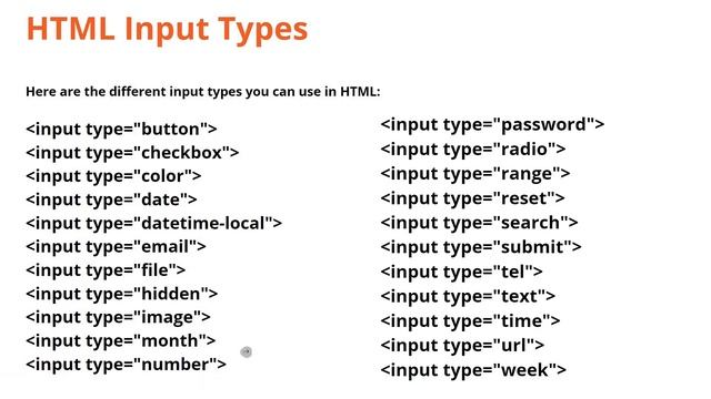 HTML Input Types | html input tag | html input types all | Input tag with type attribute #html #77 смотреть онлайн