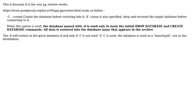 Why pg_restore ignores --create s Error: failed: FATAL: database "new_db" does not exist? смотреть онлайн