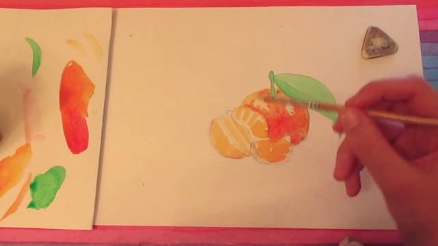 Как нарисовать МАНДАРИН акварельными красками. Уроки рисования для начинающих смотреть онлайн