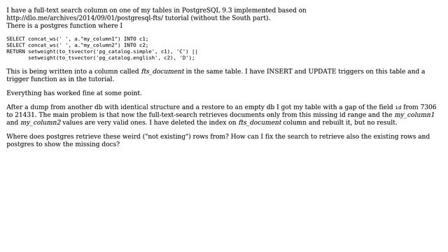 PostgreSQL full-text search retrival from id gap смотреть онлайн