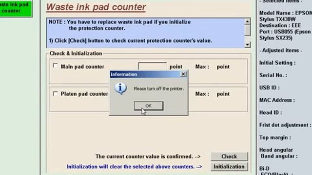 Cброс памперса Epson Stylus SX230, SX235W, SX430, SX435 смотреть онлайн