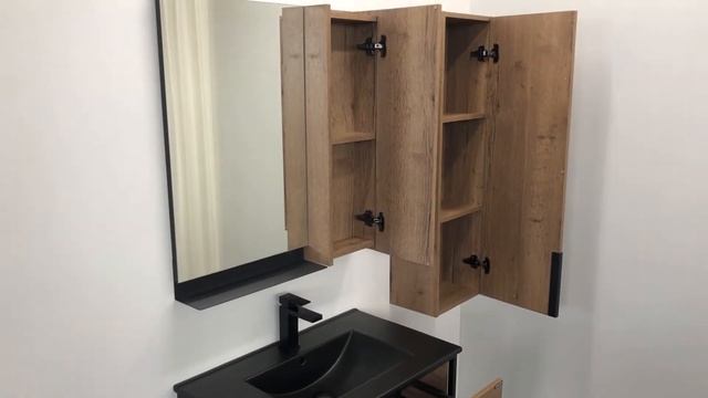 Мебель для ванной комнаты в стиле лофт Комфорти Бонн 75 дуб темный с черной раковиной смотреть онлайн