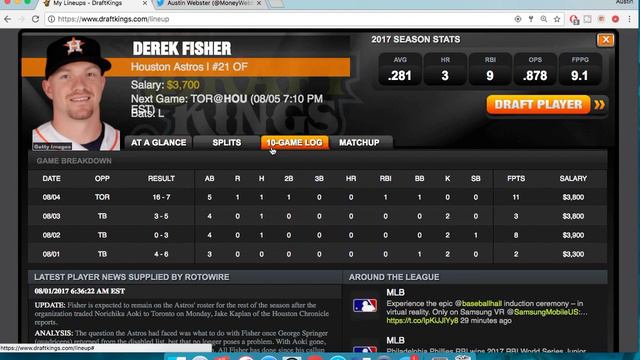 MLB DraftKings 8/5/17 Best Plays - Two Pitchers, Three Bats & Stacks смотреть онлайн