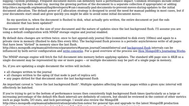 Does The MongoDB Background Flush (MMAP) Update The Entire Document Even If Only A Small Portion...