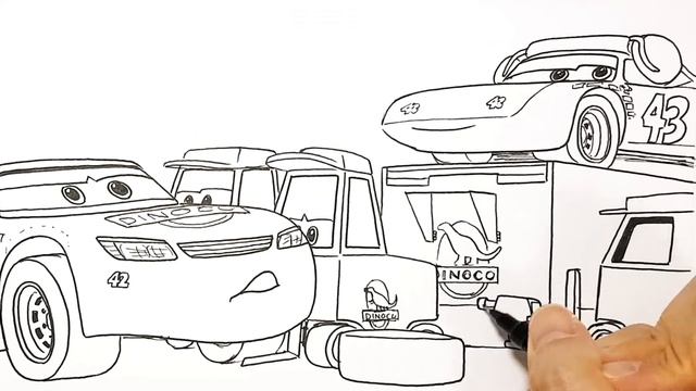 Draw CARS 3 CAL WEATHERS and Dinoco Pit Crew . Drawing and Coloring Pages | Tim Tim TV смотреть онлайн