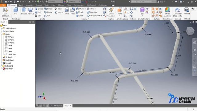 How to create a chair using the 3D sketch, sweep, pattern, free-form tools in inventor смотреть онлайн