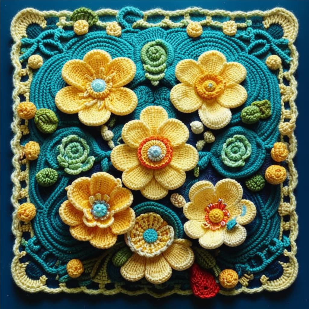 ВЯЗАНИЕ. Квадратные мотивы с цветами и листьями от нейросети. ПОДБОРКА №9. смотреть онлайн