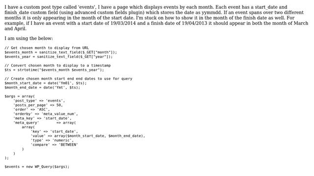 Wordpress: Using WP meta query to show custom post types by a start and finish date смотреть онлайн