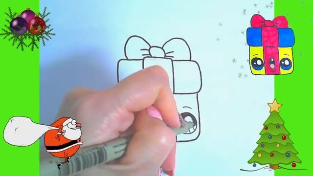 Как нарисовать МИЛЫЙ. просто, Рисунки для начинающих. Рождество. Подарок смотреть онлайн