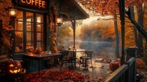 Autumn Cafe with Sunset Lake View  Relaxing Jazz Music for Relaxing, Chilling