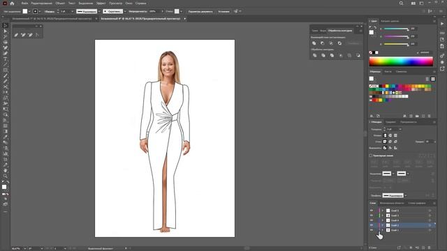 Рисунок платья на фото девушки в Adobe Illustrator смотреть онлайн