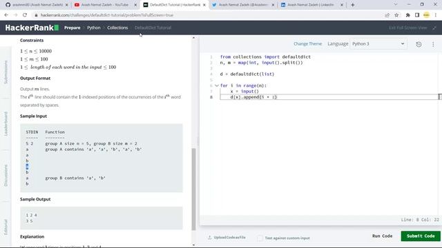 33. HackerRank Python Preparation - DefaultDict Tutorial - Challenge Solution смотреть онлайн