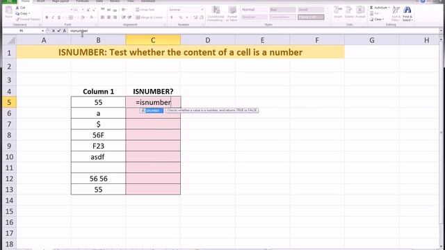 Excel - ISNUMBER function смотреть онлайн