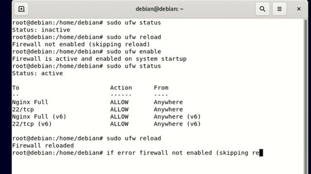 How to fix Firewall Not enabled (skipping reload) ufw firewall - error sudo ufw reload смотреть онлайн