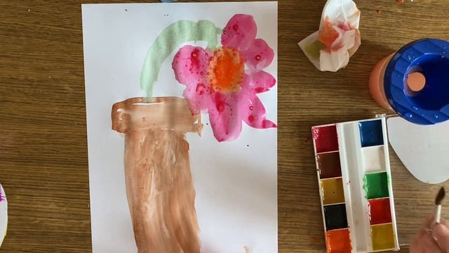 Цветок в горшке.Рисуем красками ??? смотреть онлайн