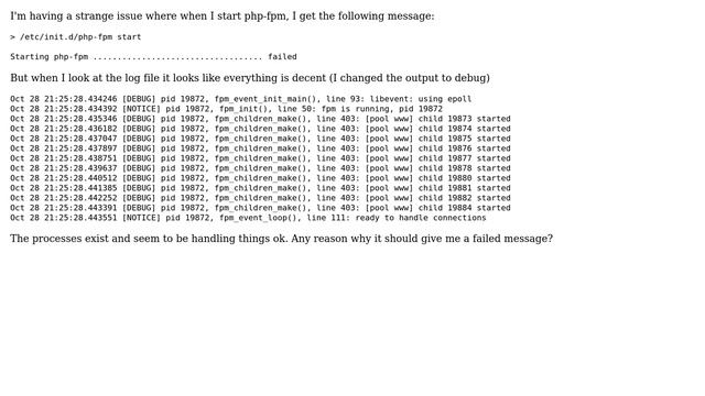 php-fpm getting a "failed" message, but the processes start -- ok? смотреть онлайн