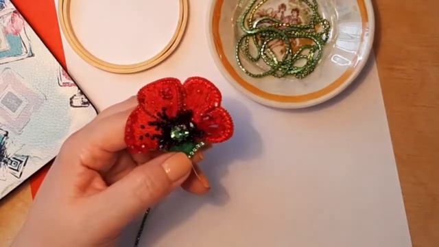 Брошь Мак МК Poopy flower brooch DIY смотреть онлайн