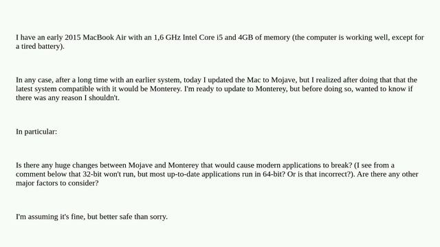 Updating from Mojave to Monterey with 2015 MacBook Air: good idea or not?
