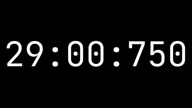 Countdown Timer 58 Minutes, 34 Seconds [58:34:000] - White On Black With Milliseconds