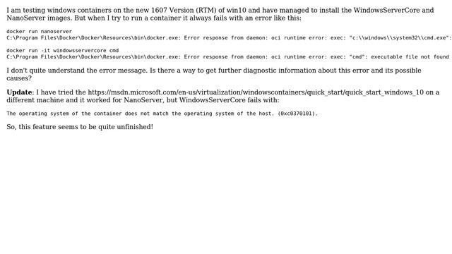 "docker run" fails with error on win10 1607 смотреть онлайн