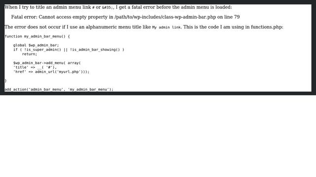 Wordpress: Fatal error when using '#' character as an admin menu link title смотреть онлайн