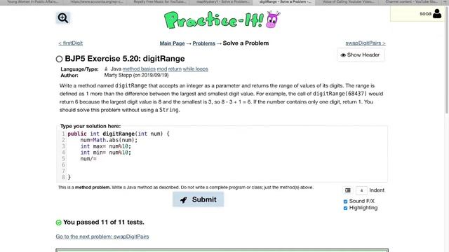 Exercise 5.20 (digitRange) Java Tutorial || Practice-It смотреть онлайн