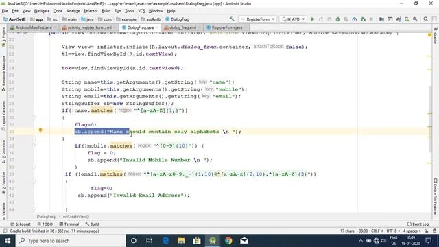 Registration form validation using Dialog Fragment(Sending data from activity to dialog fragment) смотреть онлайн