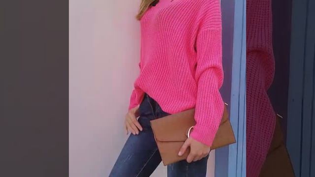 Свитер женский трикотажный с V образным вырезом и длинным рукавом смотреть онлайн